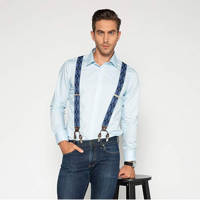 Y Back Mens Suspender, with 6 Strong Clips Wide Adjustable Elastic Braces for Casual&Formal